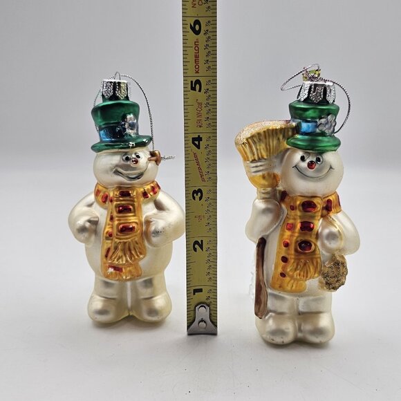 Vintage Frosty The Snowman Blown Glass Christmas Tree Ornaments Lot of 2 5 in - Picture 10 of 10